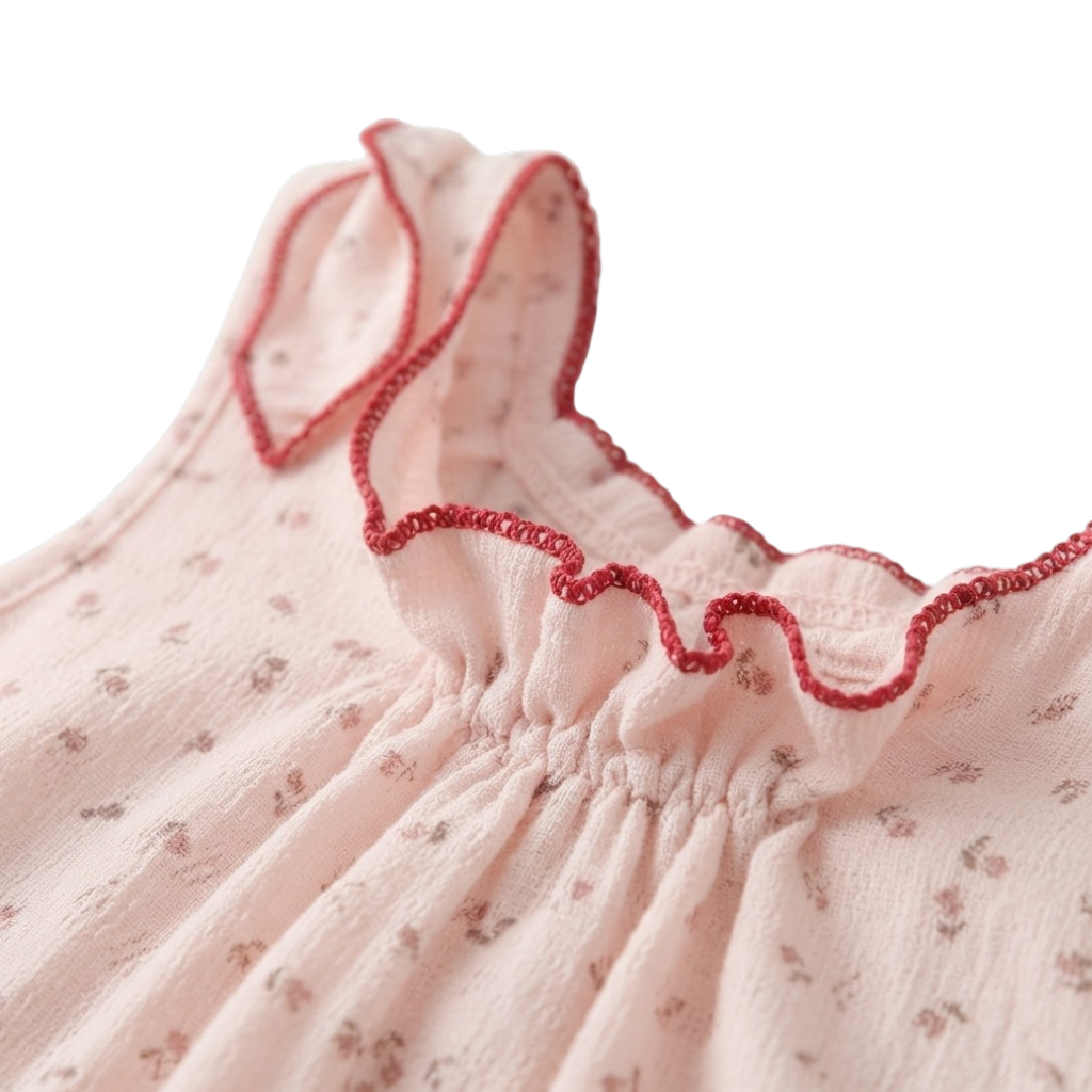 Pink Tiny-Floral Ruffle Sleeveless Baby Bodysuit