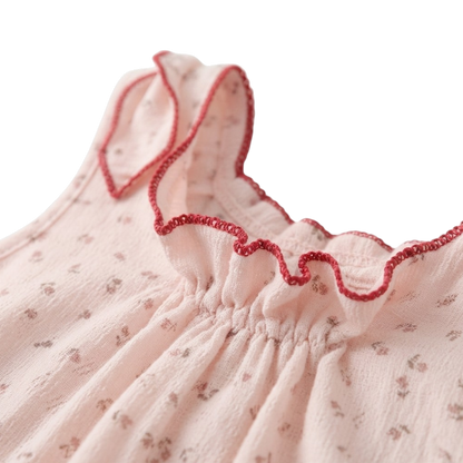Pink Tiny-Floral Ruffle Sleeveless Baby Bodysuit