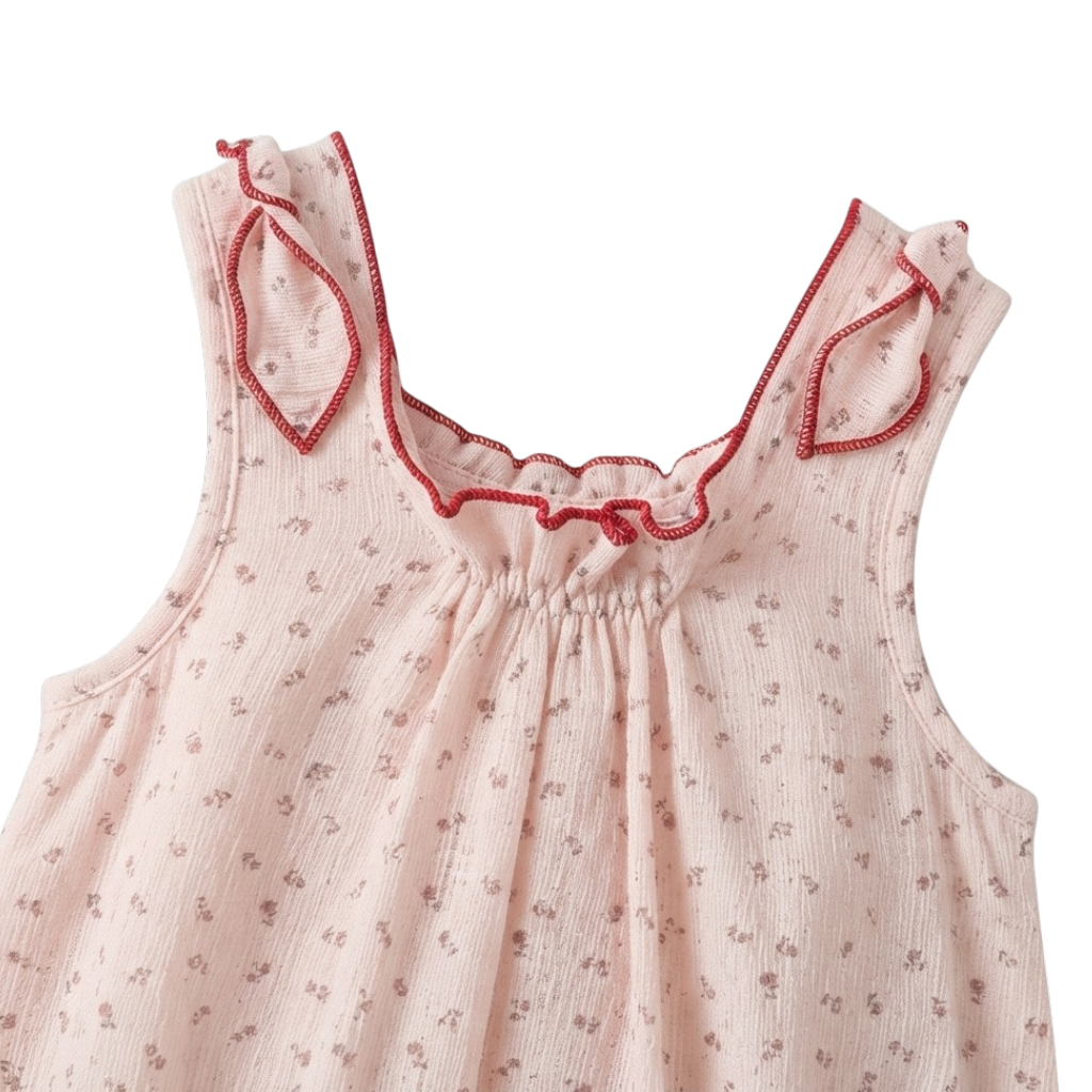 Pink Tiny-Floral Ruffle Sleeveless Baby Bodysuit