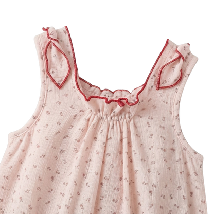 Pink Tiny-Floral Ruffle Sleeveless Baby Bodysuit