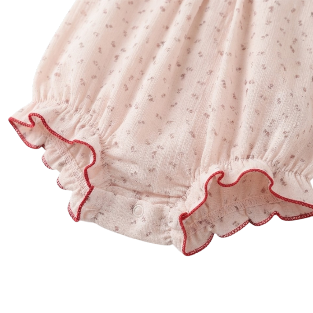 Pink Tiny-Floral Ruffle Sleeveless Baby Bodysuit