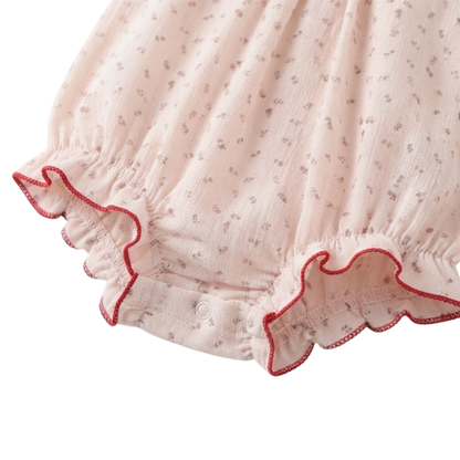 Pink Tiny-Floral Ruffle Sleeveless Baby Bodysuit