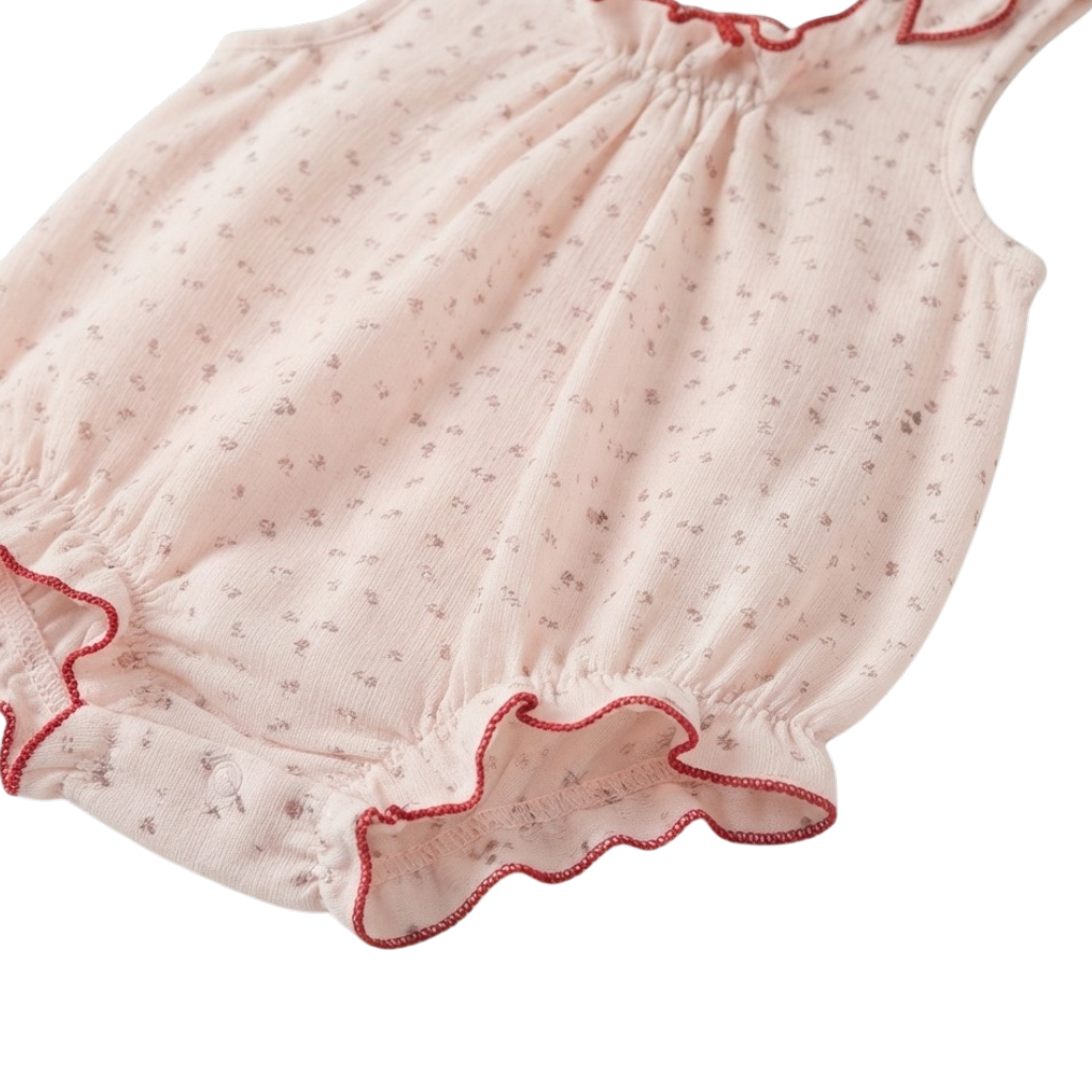 Pink Tiny-Floral Ruffle Sleeveless Baby Bodysuit