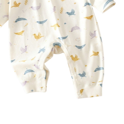 Cream Fairy-Tale Bird Long-Sleeve Baby Romper