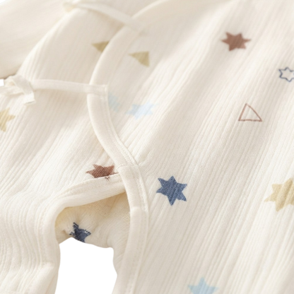 Cream Star Long-Sleeve Kimono Baby Romper and Bib Set