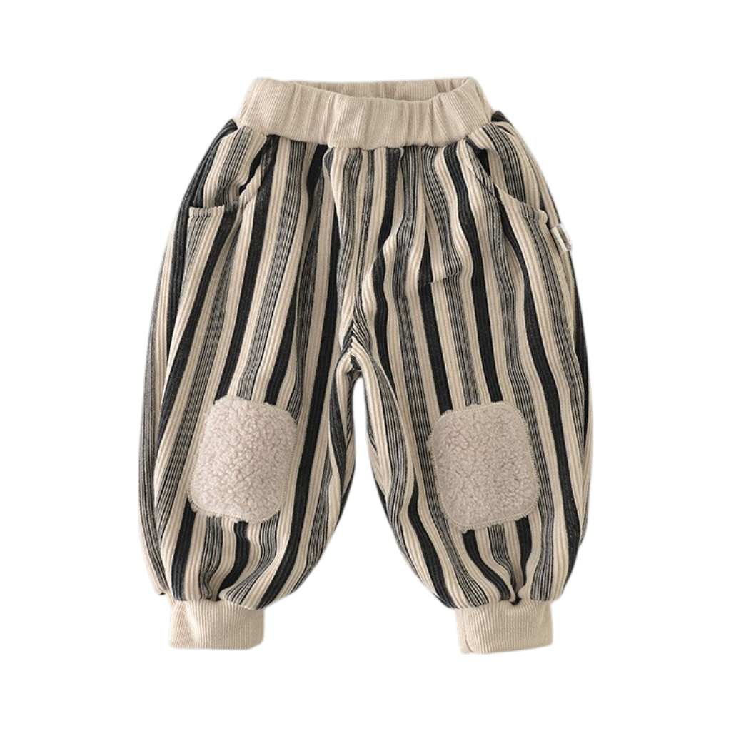 Striped Plush-Knee Baby Pants