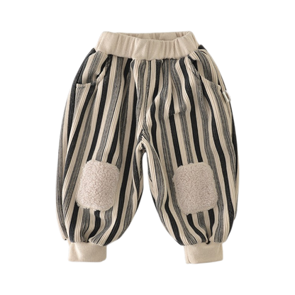 Striped Plush-Knee Baby Pants