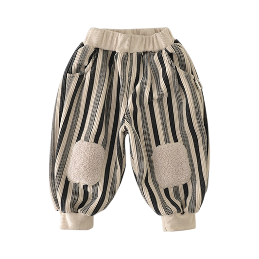 Striped Plush-Knee Baby Pants