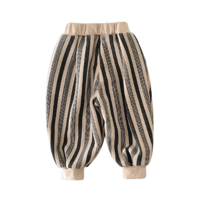 Striped Plush-Knee Baby Pants