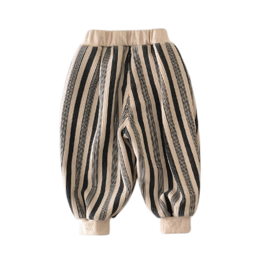 Striped Plush-Knee Baby Pants
