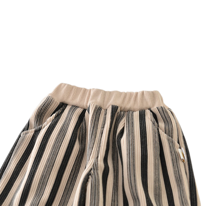 Striped Plush-Knee Baby Pants