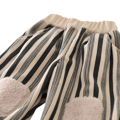 Striped Plush-Knee Baby Pants