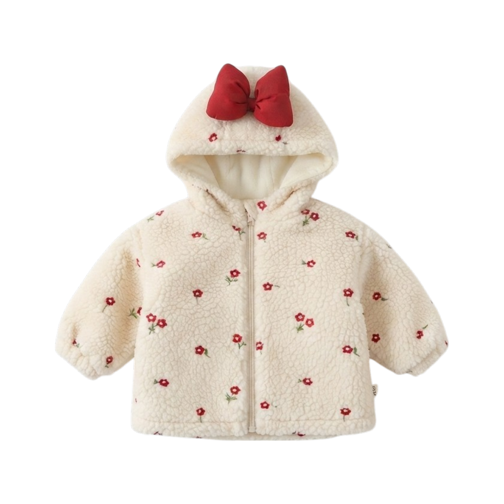 Cream Floral Hooded Baby Jacket