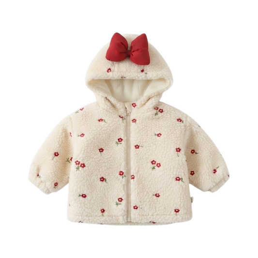 Cream Floral Hooded Baby Jacket