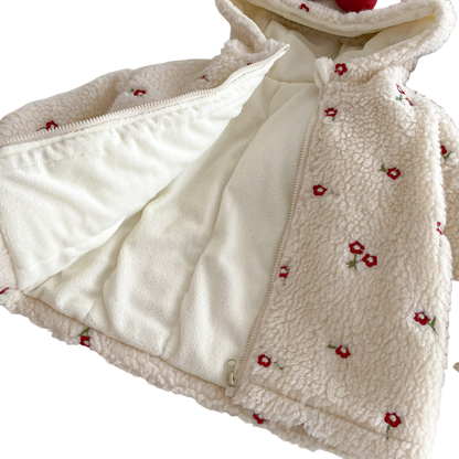 Cream Floral Hooded Baby Jacket