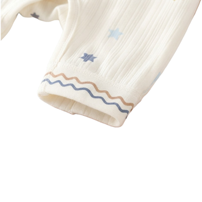 Cream Star Long-Sleeve Kimono Baby Romper and Bib Set