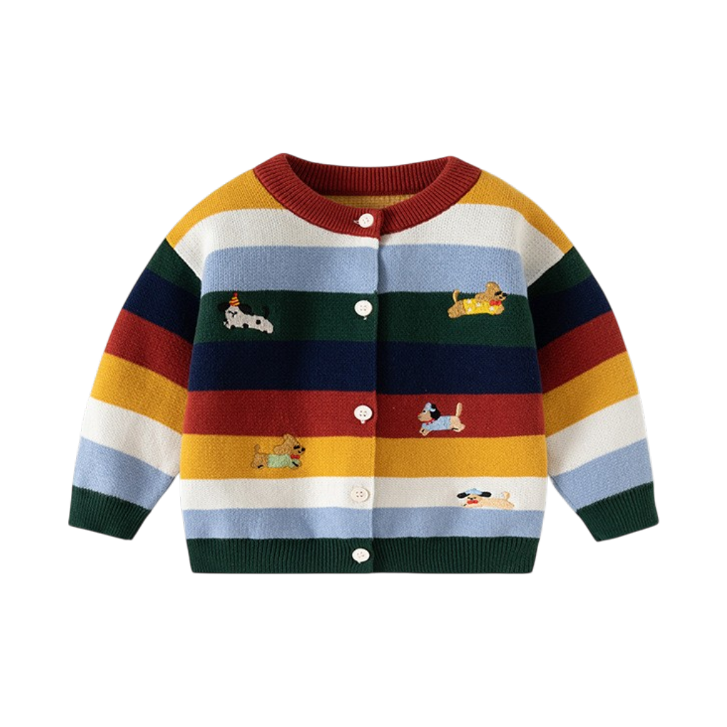 Multi-Stripe Animal Knit Baby Cardigan