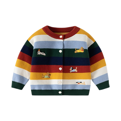 Multi-Stripe Animal Knit Baby Cardigan