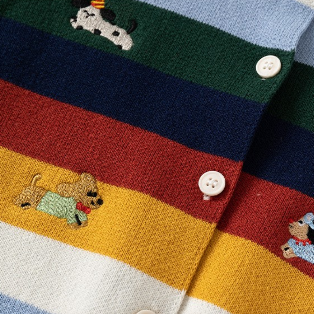 Multi-Stripe Animal Knit Baby Cardigan