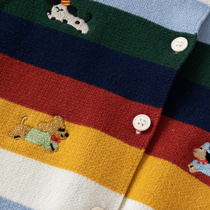 Multi-Stripe Animal Knit Baby Cardigan