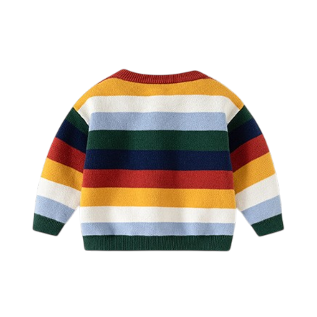 Multi-Stripe Animal Knit Baby Cardigan