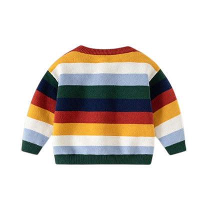 Multi-Stripe Animal Knit Baby Cardigan
