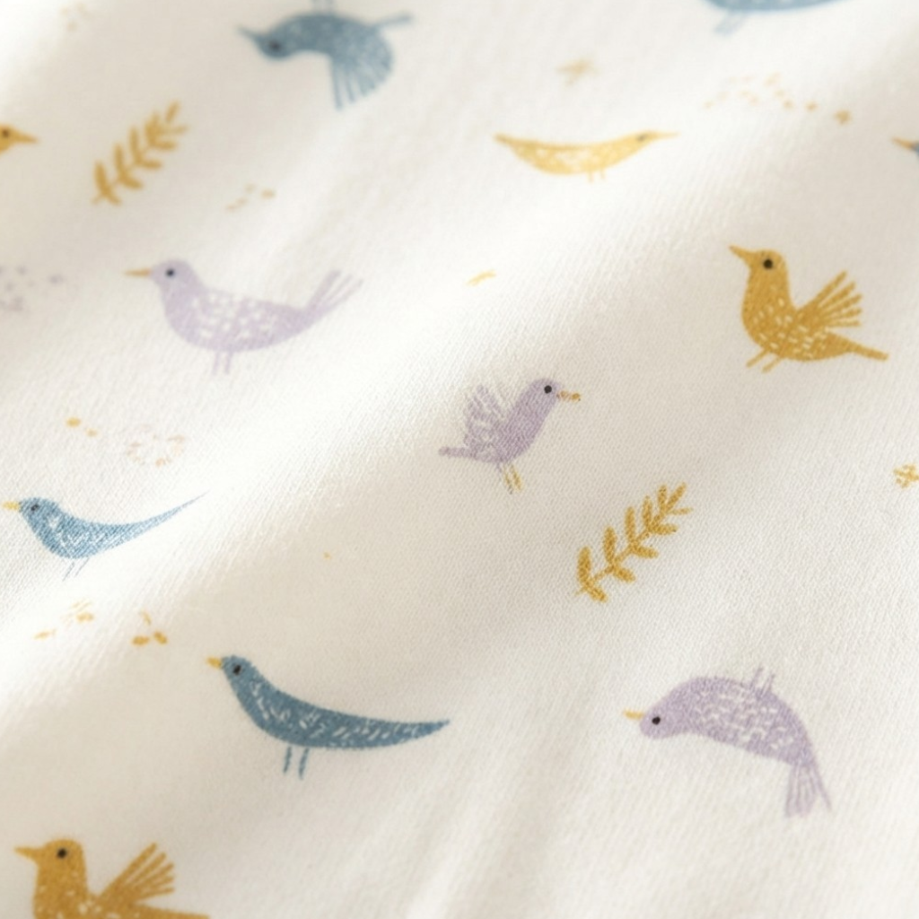 Cream Fairy-Tale Bird Long-Sleeve Baby Romper