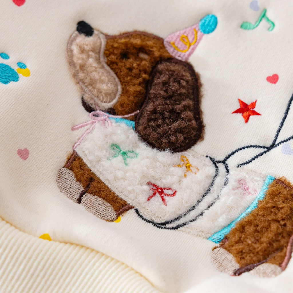 Apricot Puppy Embroidered Baby Sweatshirt