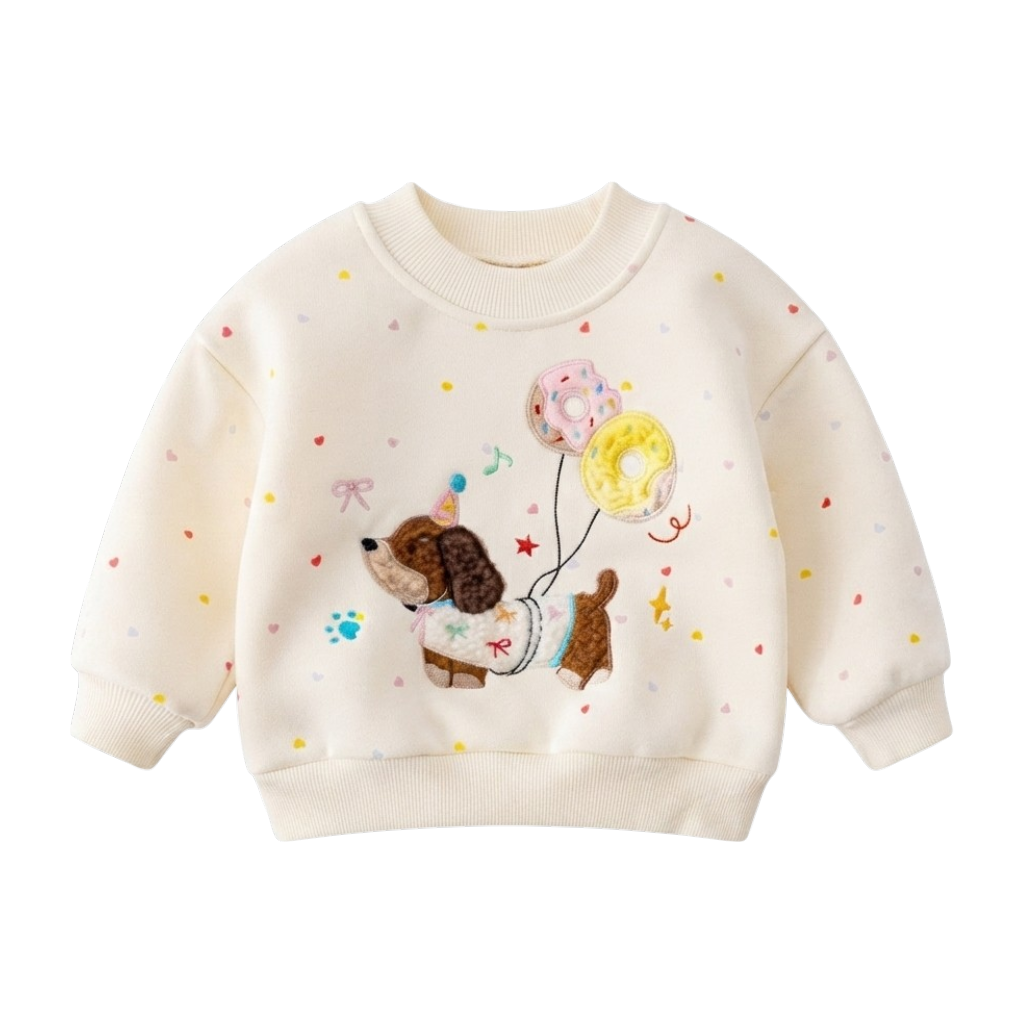Apricot Puppy Embroidered Baby Sweatshirt