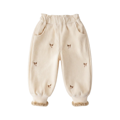 Beige Bow Embroidered Baby Pants