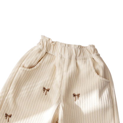Beige Bow Embroidered Baby Pants