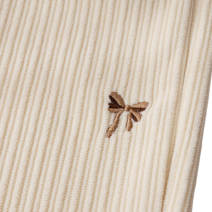 Beige Bow Embroidered Baby Pants