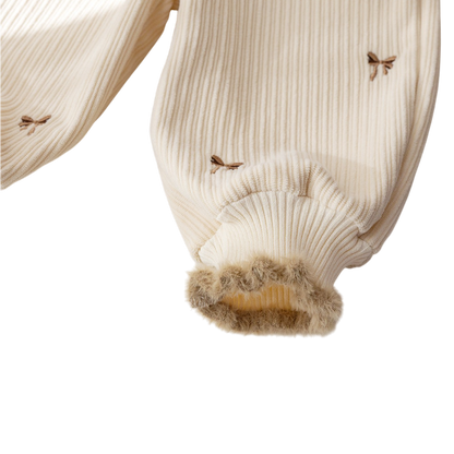 Beige Bow Embroidered Baby Pants