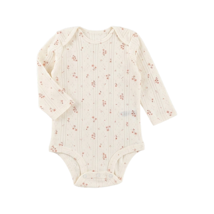 White Pink Floral Jacquard Long-Sleeve Baby Bodysuit