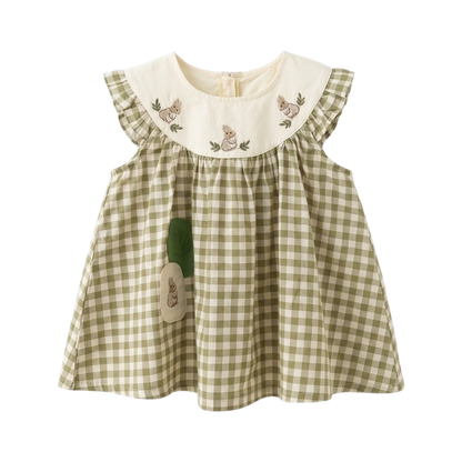 Sage Gingham Embroidered Bunny Baby Dress