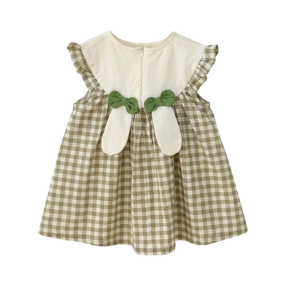 Sage Gingham Embroidered Bunny Baby Dress
