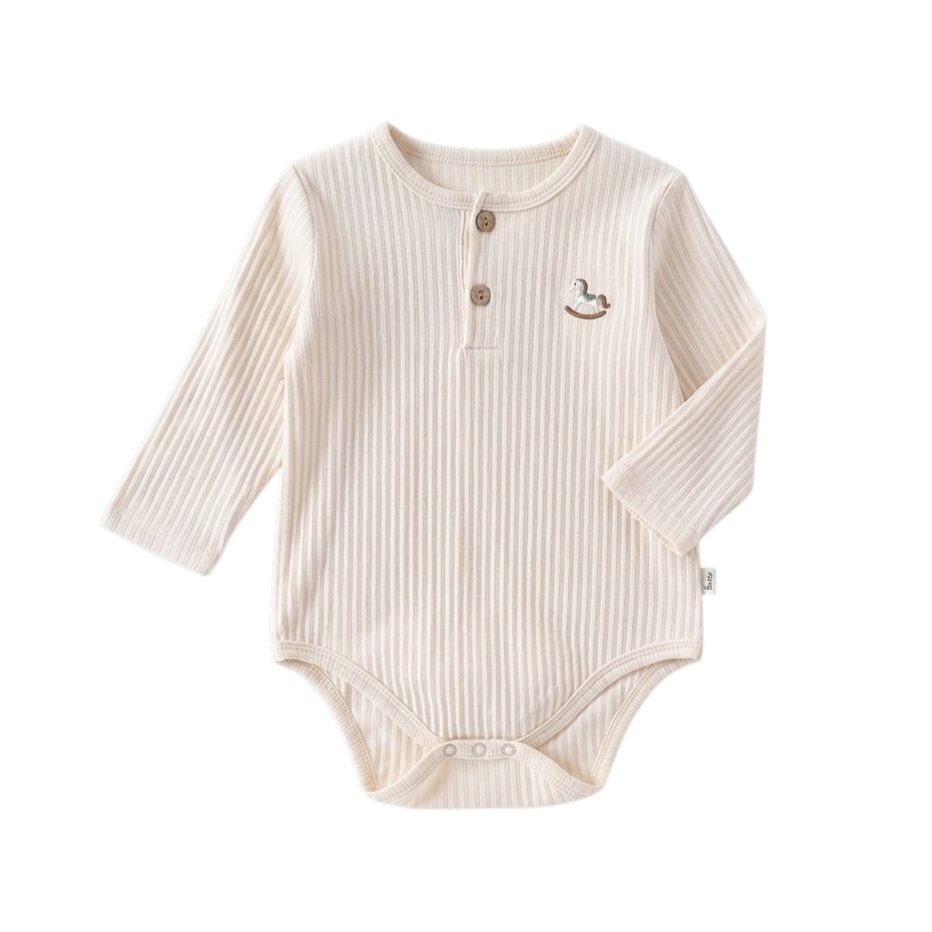 Cream Embroidered Long-Sleeve Baby Bodysuit