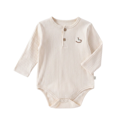 Cream Embroidered Long-Sleeve Baby Bodysuit