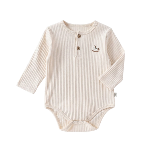 Cream Embroidered Long-Sleeve Baby Bodysuit