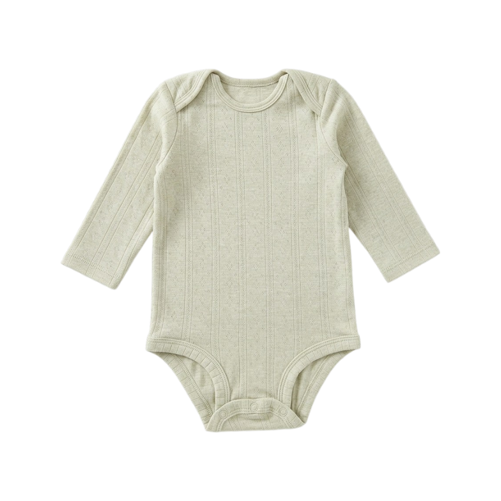 Milk Green Ribbed Long-Sleeve Baby Bodysuit