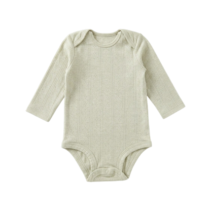 Milk Green Ribbed Long-Sleeve Baby Bodysuit