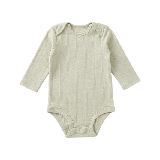 Milk Green Ribbed Long-Sleeve Baby Bodysuit