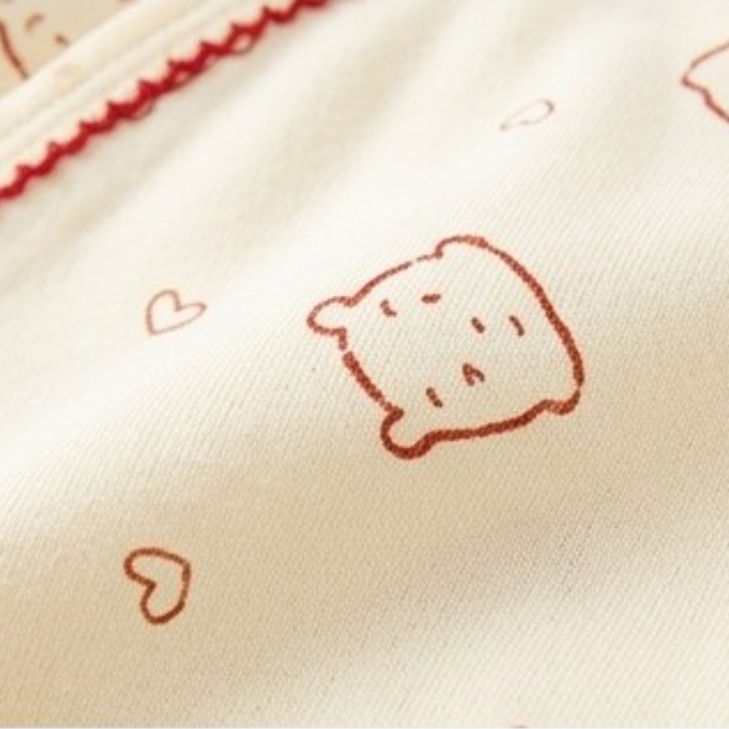 Cream Red Heart Bear Wrap Long-Sleeve Baby Bodysuit