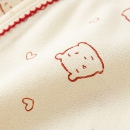 Cream Red Heart Bear Wrap Long-Sleeve Baby Bodysuit