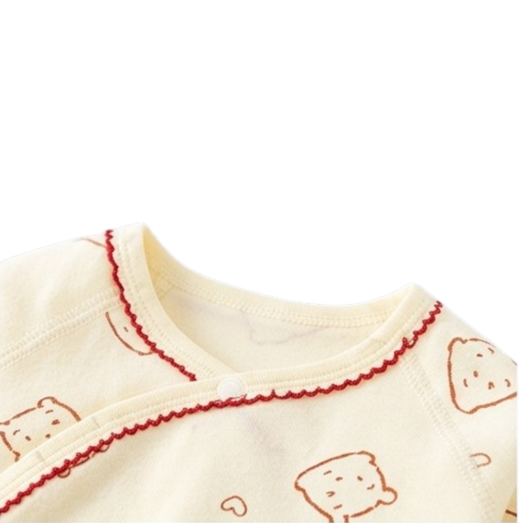 Cream Red Heart Bear Wrap Long-Sleeve Baby Bodysuit