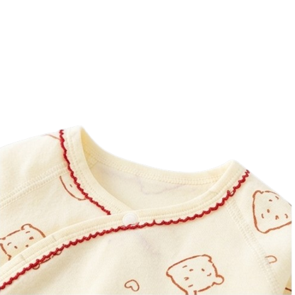 Cream Red Heart Bear Wrap Long-Sleeve Baby Bodysuit