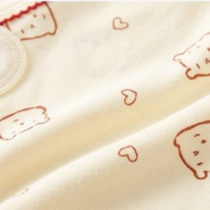 Cream Red Heart Bear Wrap Long-Sleeve Baby Bodysuit