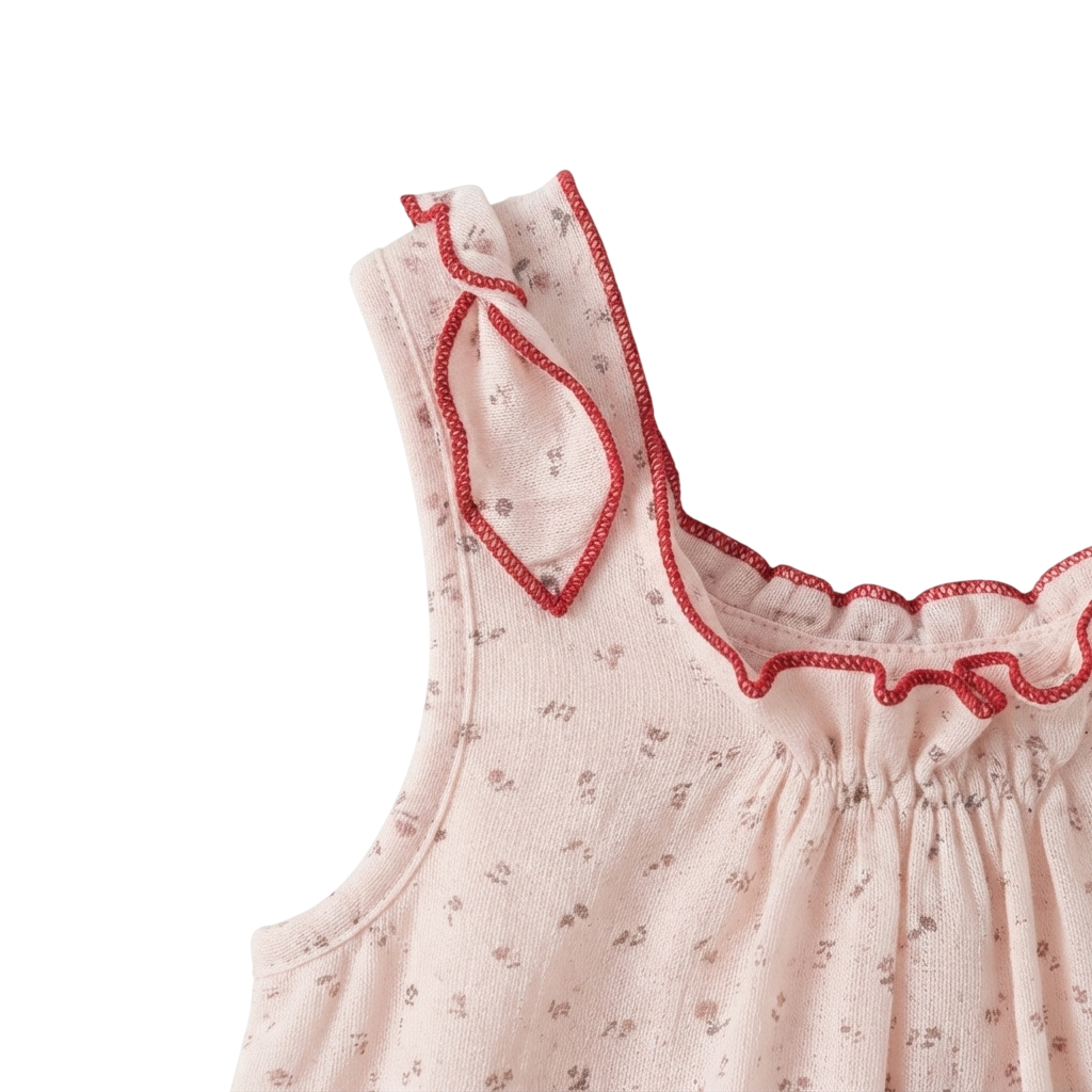 Pink Tiny-Floral Ruffle Sleeveless Baby Bodysuit