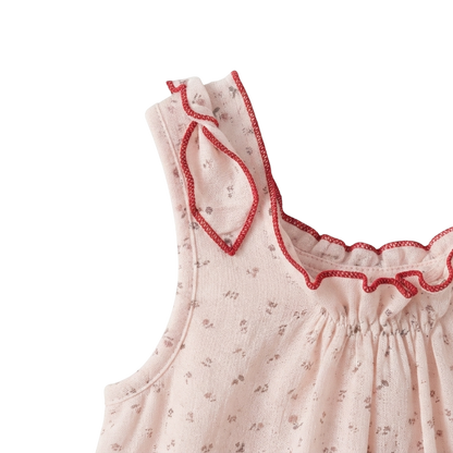 Pink Tiny-Floral Ruffle Sleeveless Baby Bodysuit