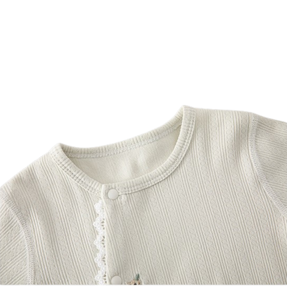 Creamy Sage Bunny Long-Sleeve Baby Romper